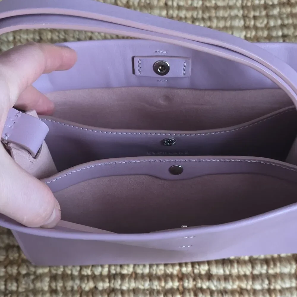 Everlane Lunchbox Lavender Leather Shoulder Bag Adjustable Strap Snap Closure